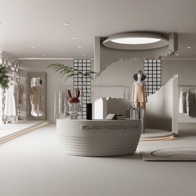  侘寂风女装店服装店su模型 