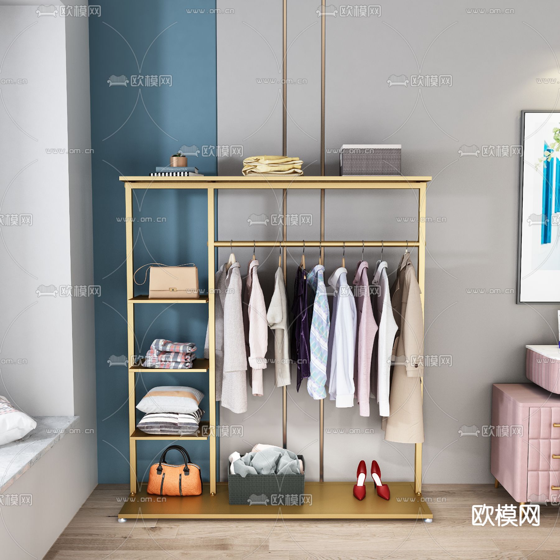 现代金属儿童衣帽收纳架3d模型下载