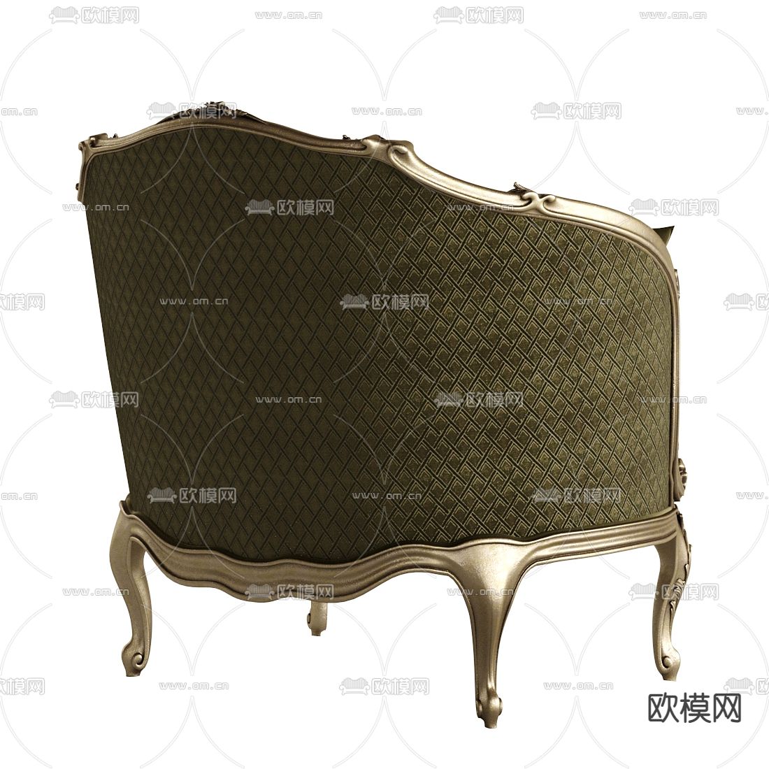 欧式古典绿色单人沙发3d模型下载（渲染图2）