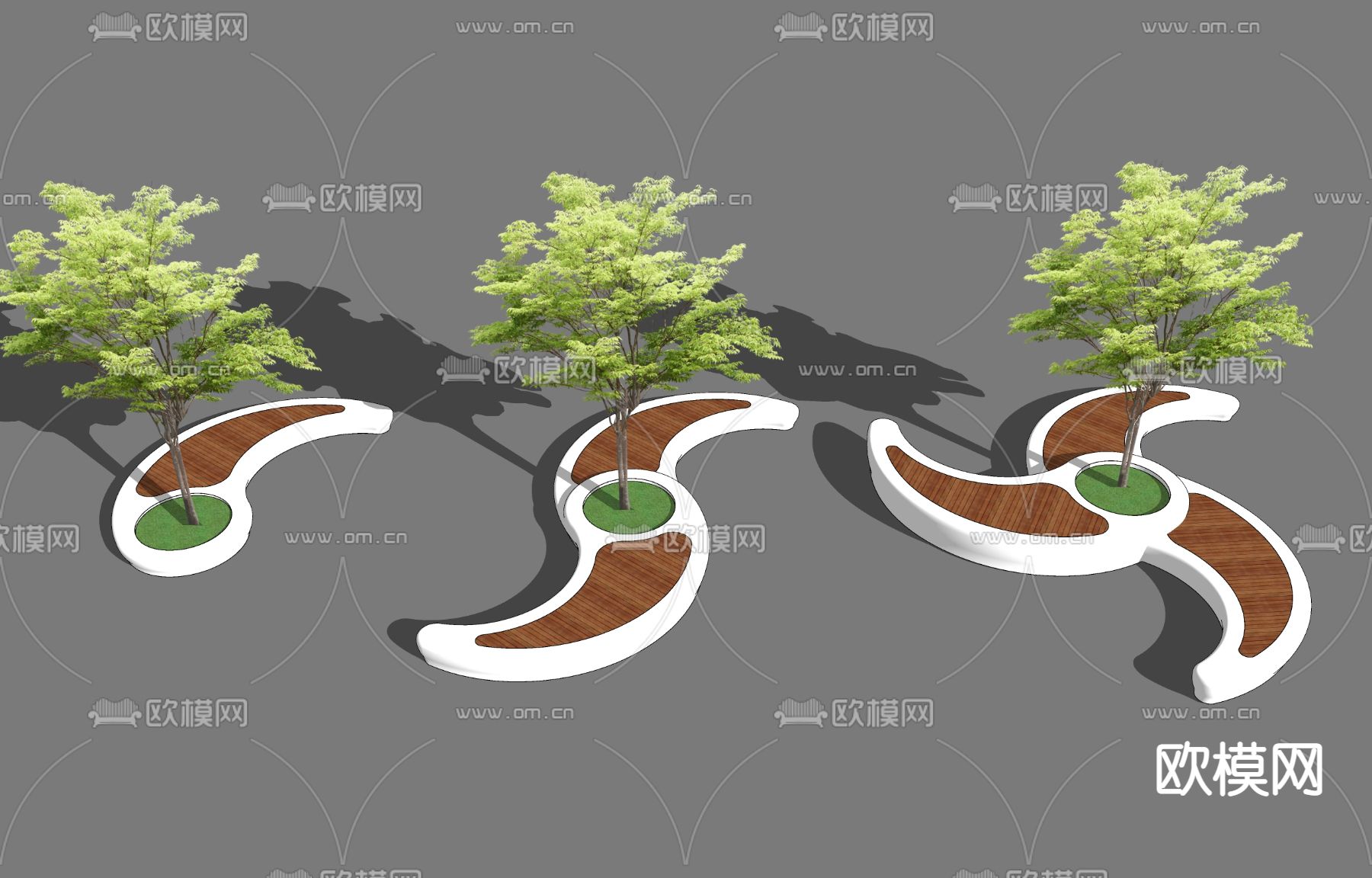 现代月牙造型景观坐凳su模型下载（渲染图2）