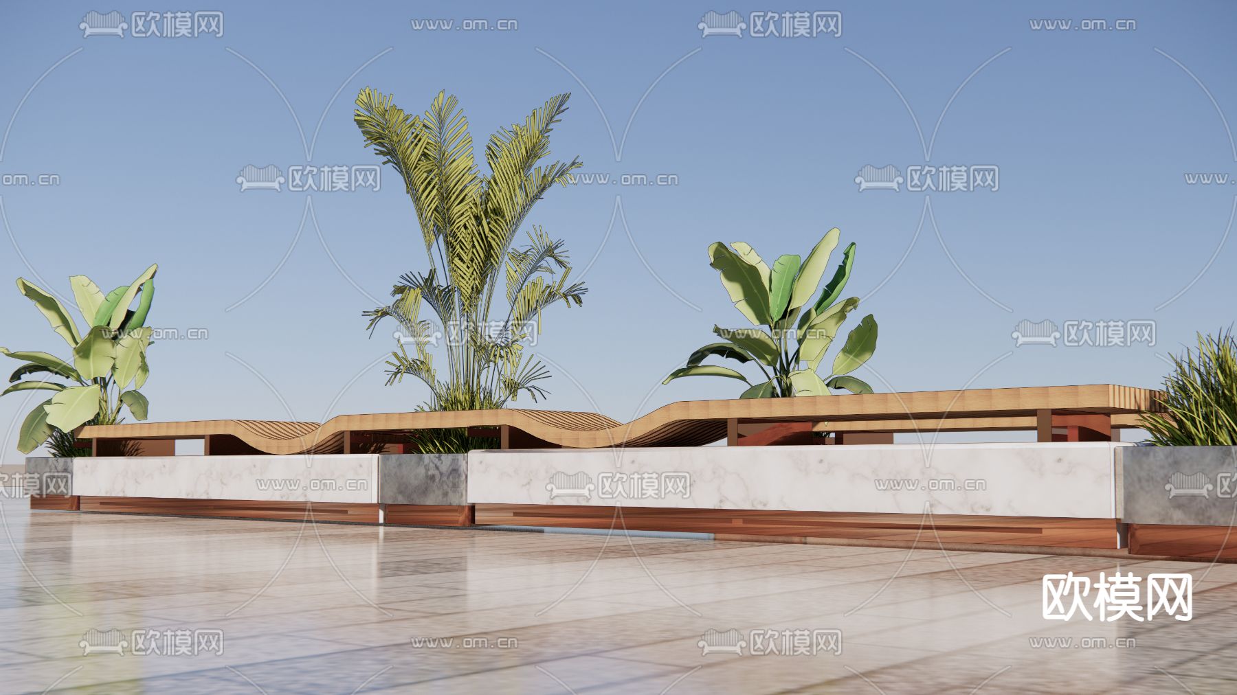 现代商业树池公共坐凳su模型下载（渲染图4）