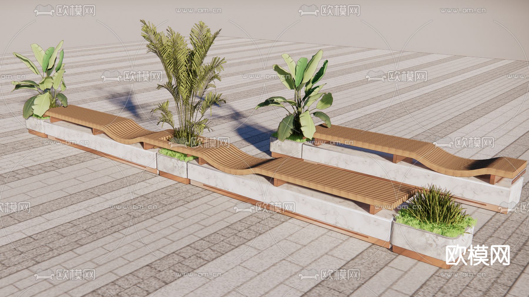 现代商业树池公共坐凳su模型下载（渲染图1）