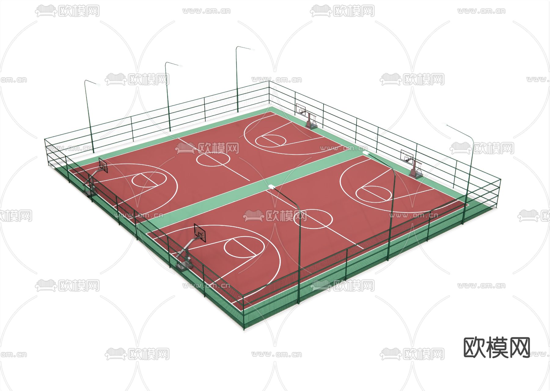 现代篮球场运动场su模型下载（渲染图1）