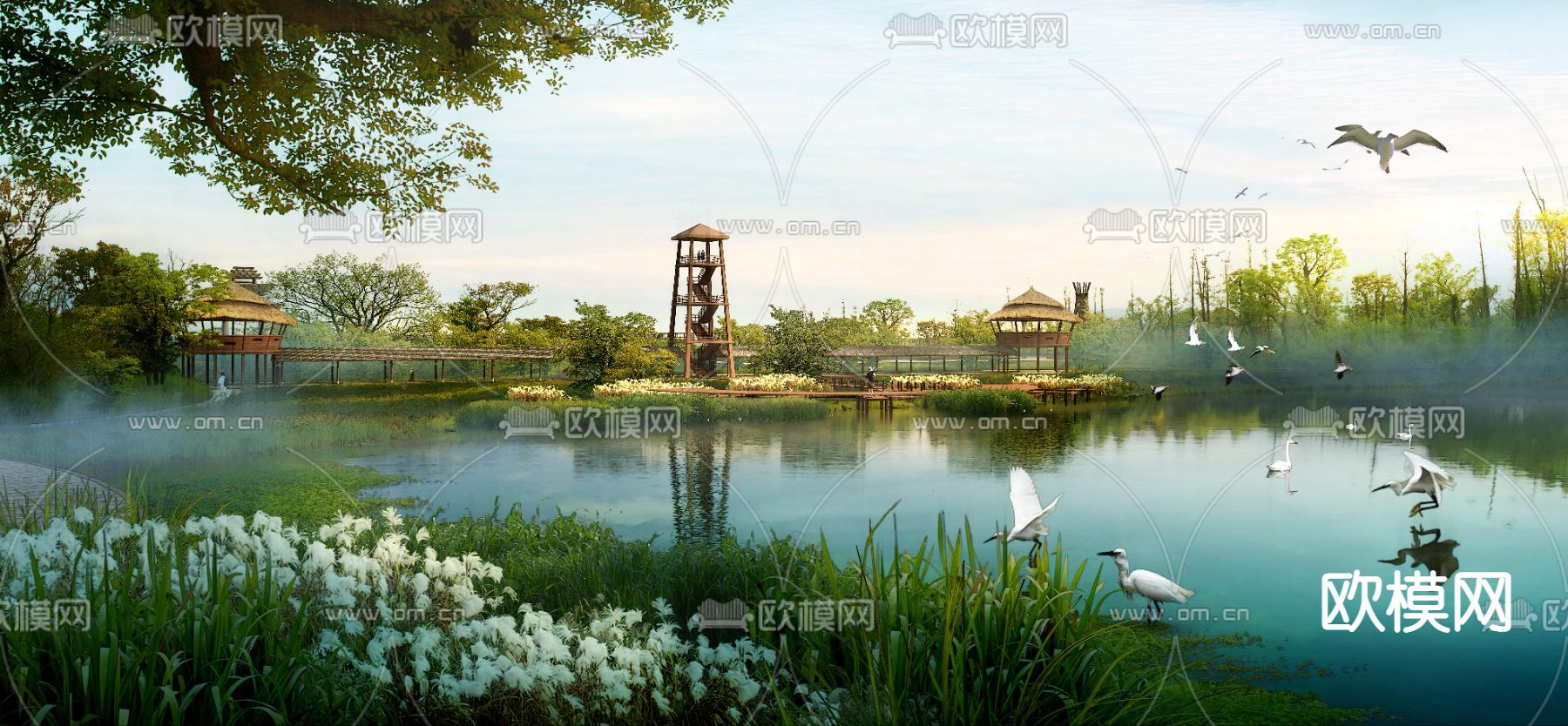 现代湿地园林景观psd下载