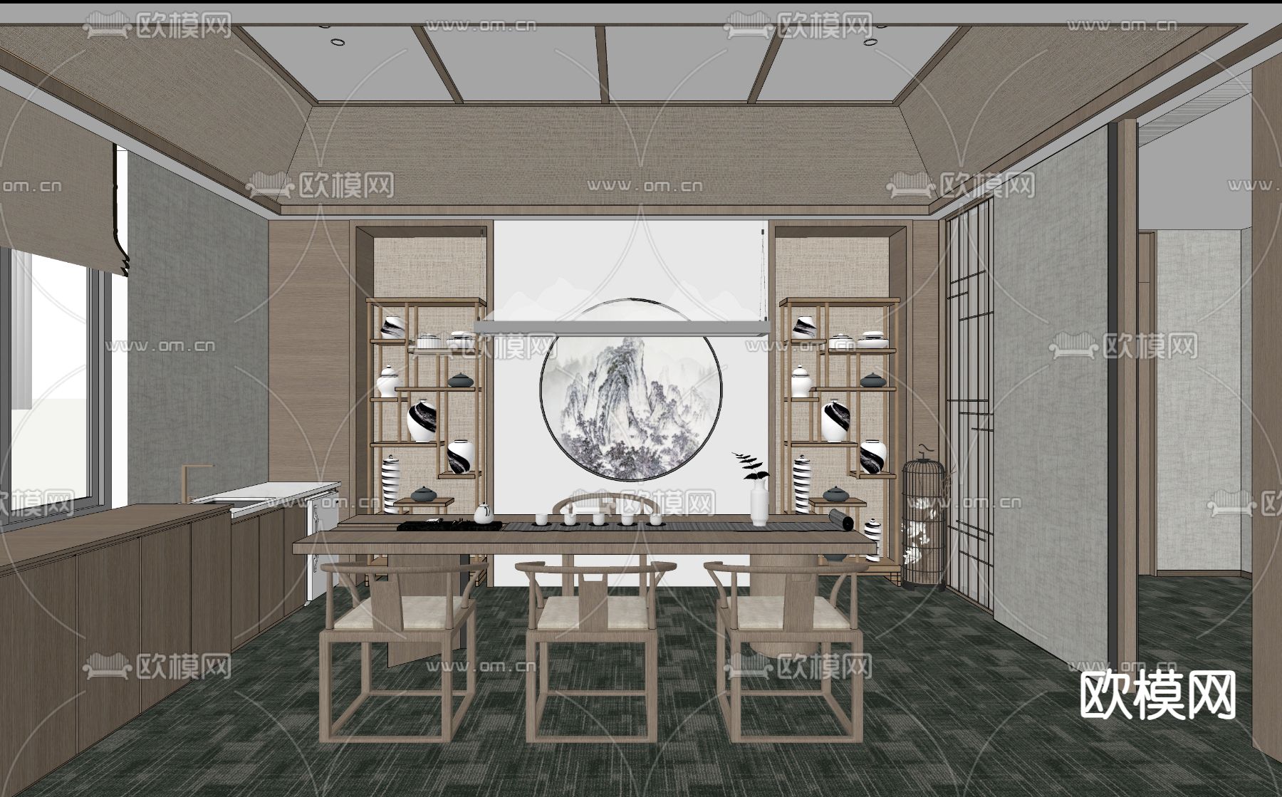 新中式茶室su模型