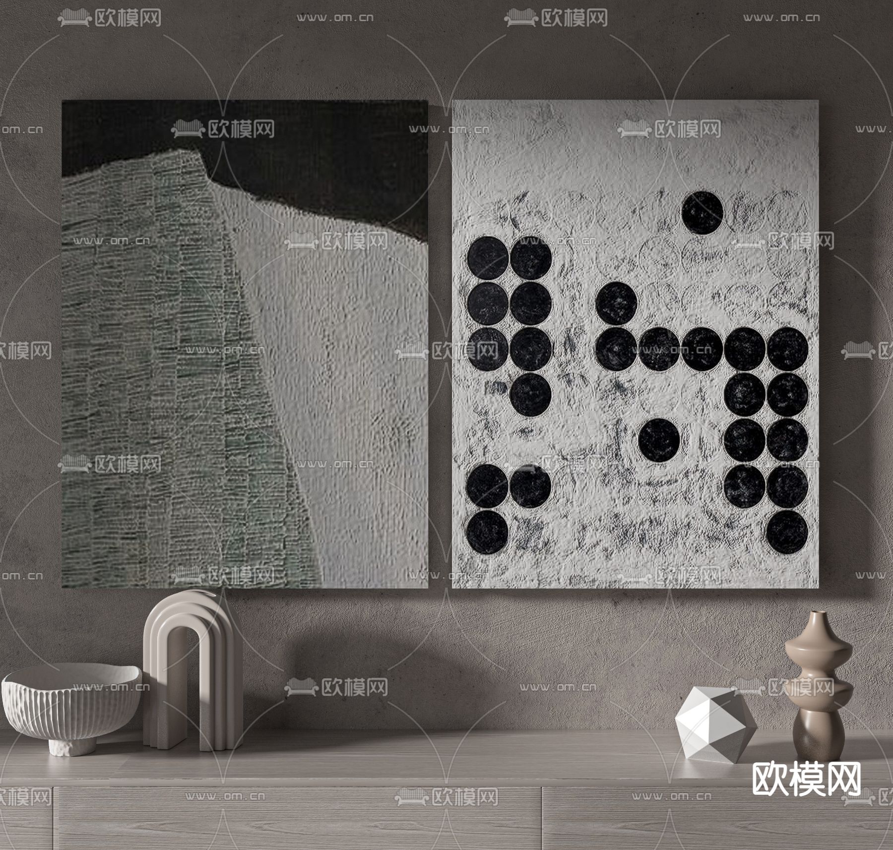侘寂风黑白抽象挂画3d模型下载_ID12060804_3dmax免费模型-欧模网