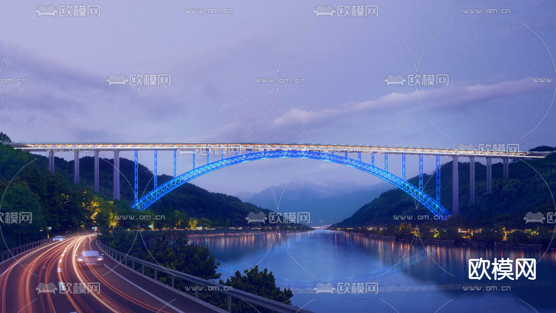 现代高速公路天桥景观psd下载