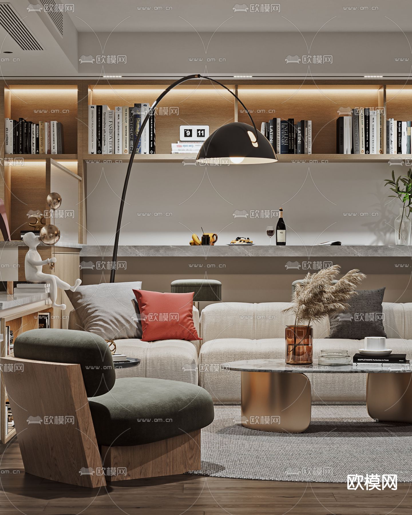 现代简约别墅地下视听室3d模型下载（渲染图2）