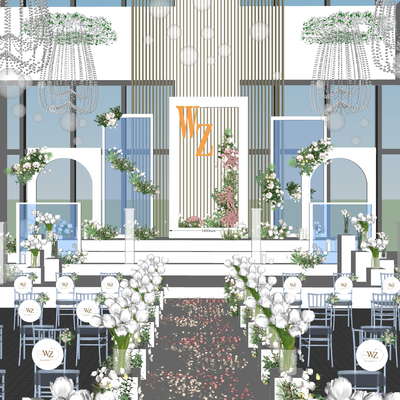  现代美陈橱窗商场婚礼美陈su模型 