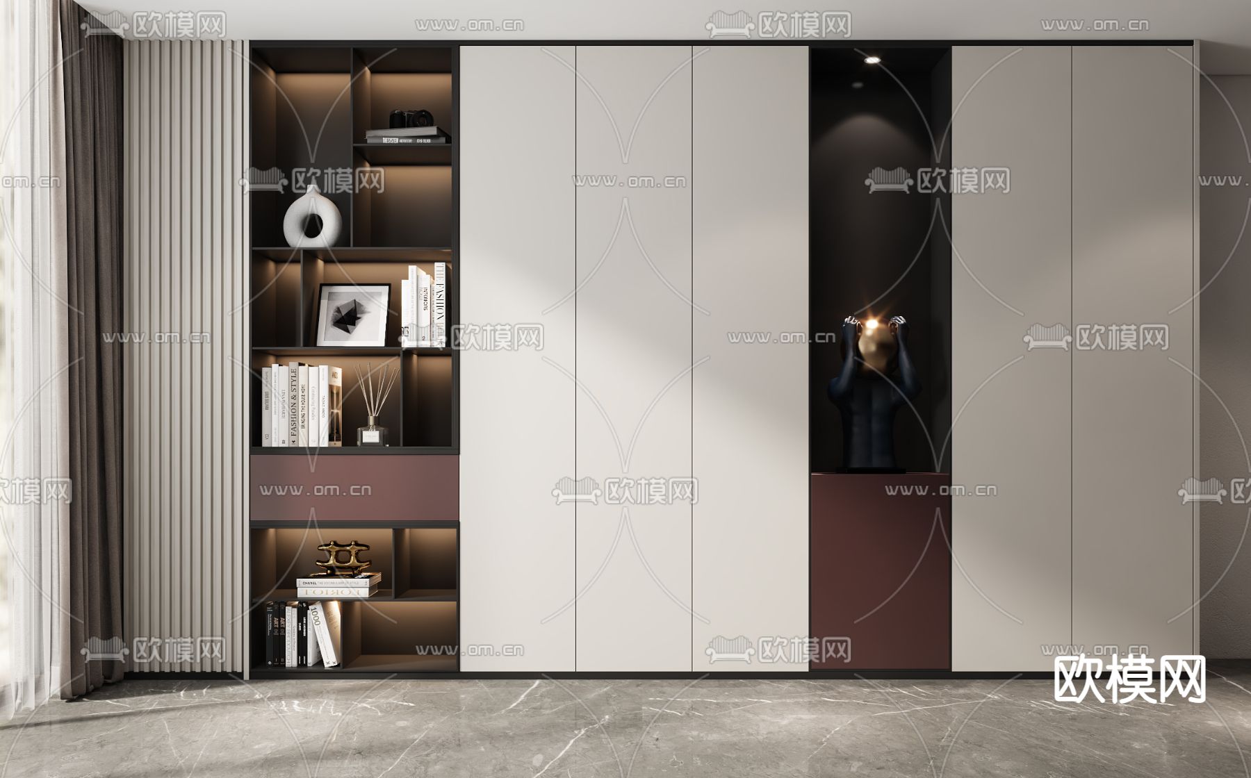 现代书柜装饰柜3d模型下载