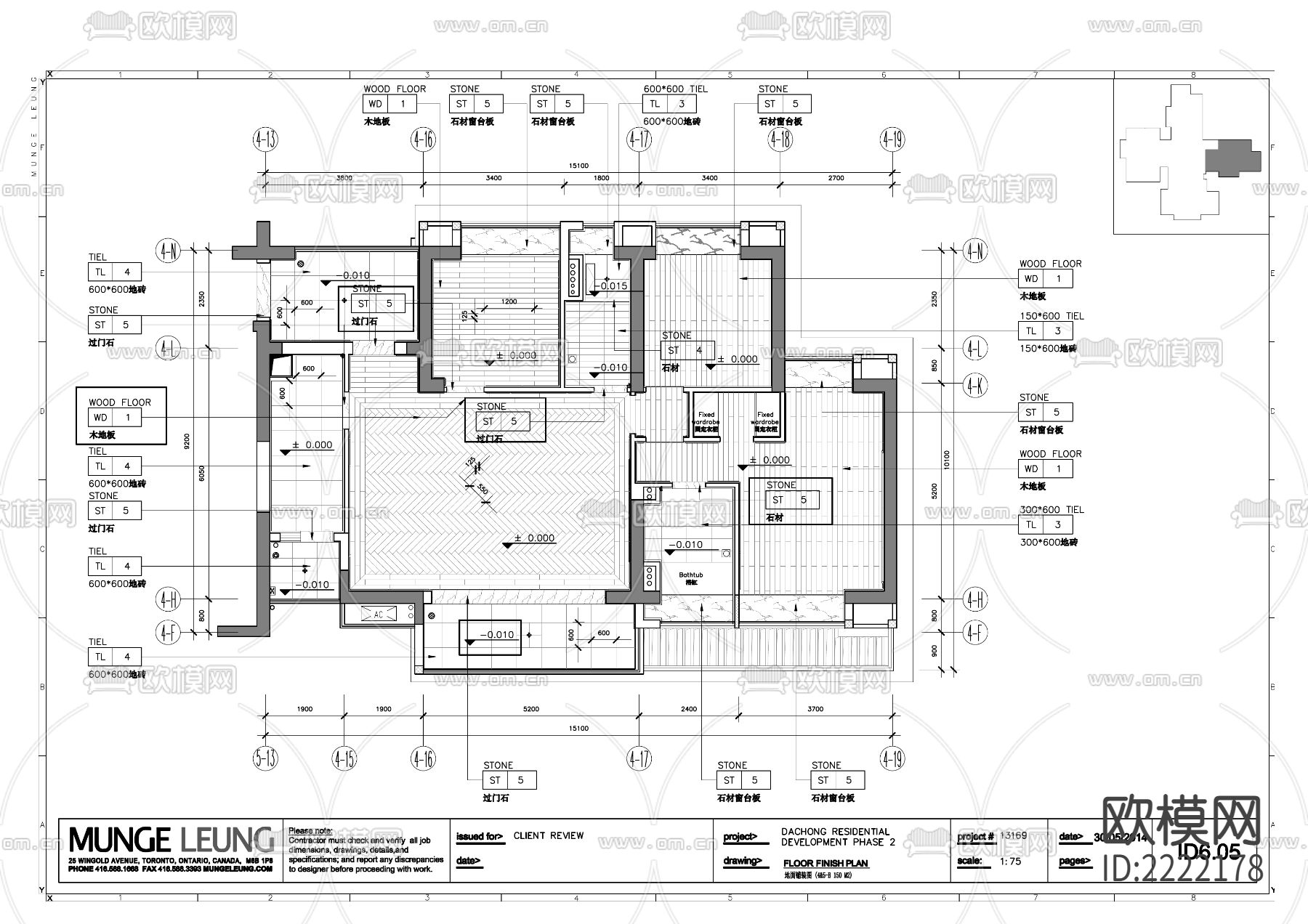 150㎡三居室现代样板间cad施工图下载（渲染图4）