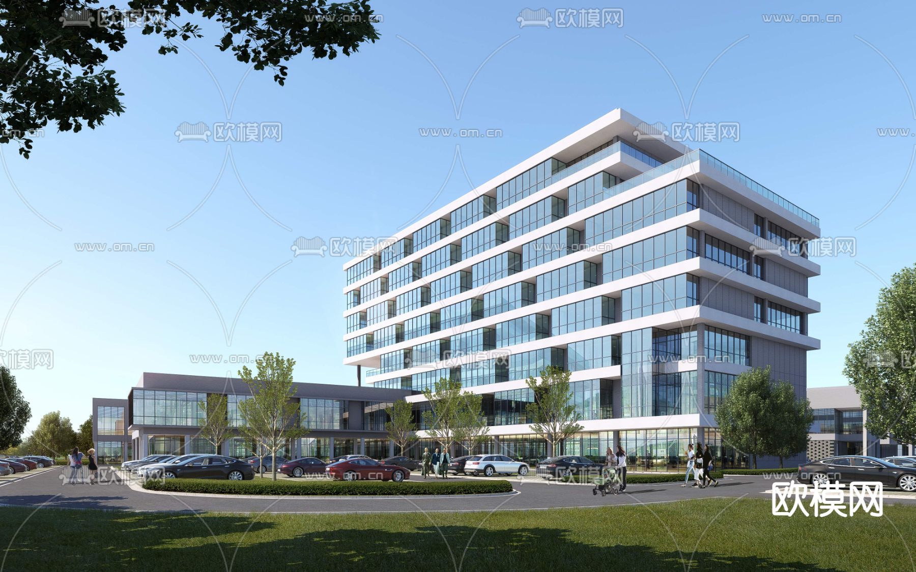 现代商业楼外观景观psd下载_ID12062404_3dmax免费模型-欧模网