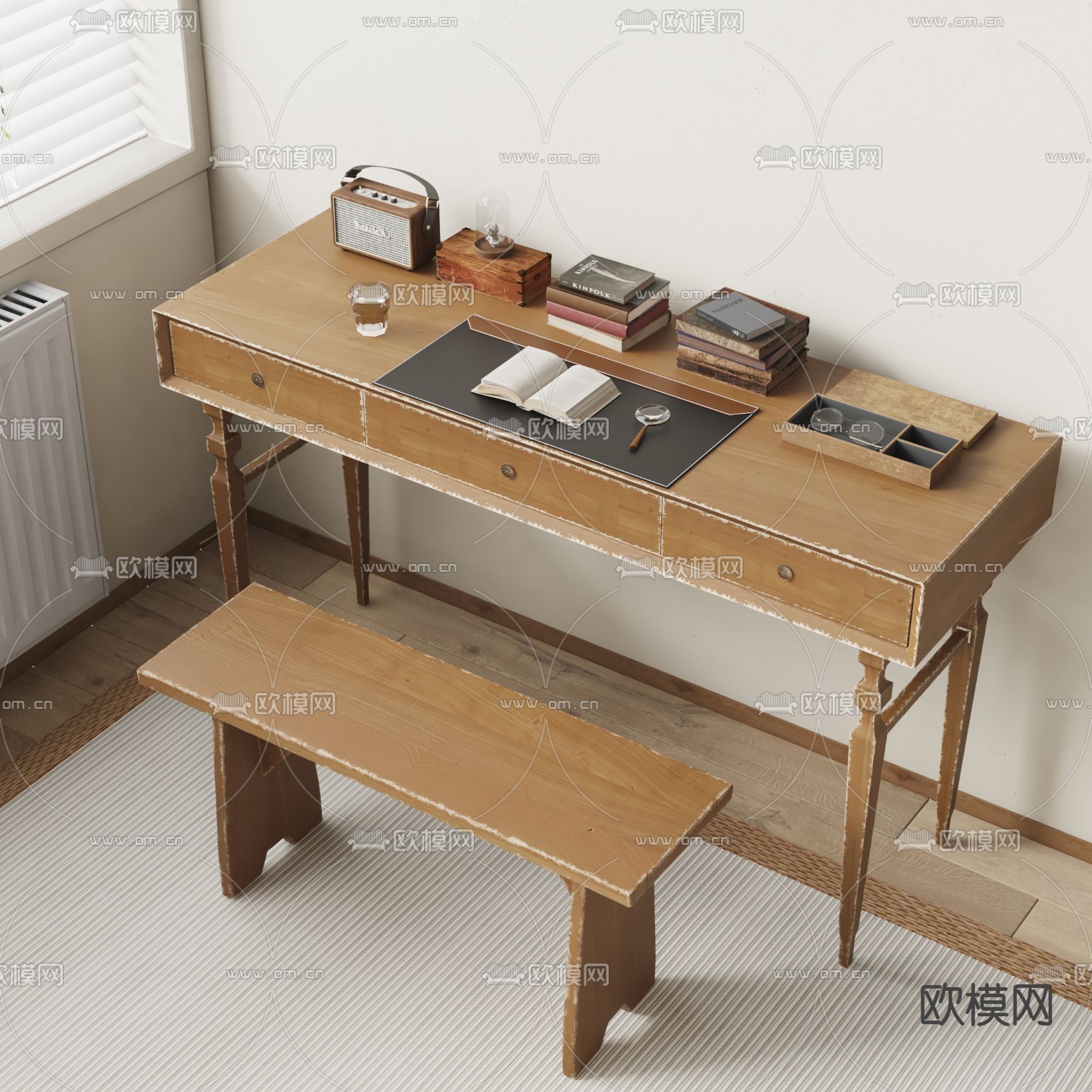 美式书桌椅su模型