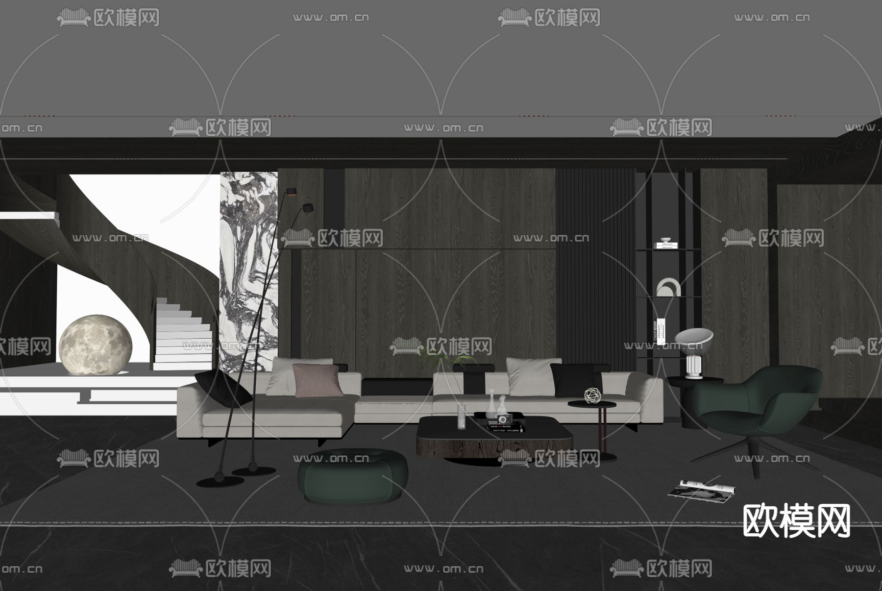 现代高级灰客厅su模型