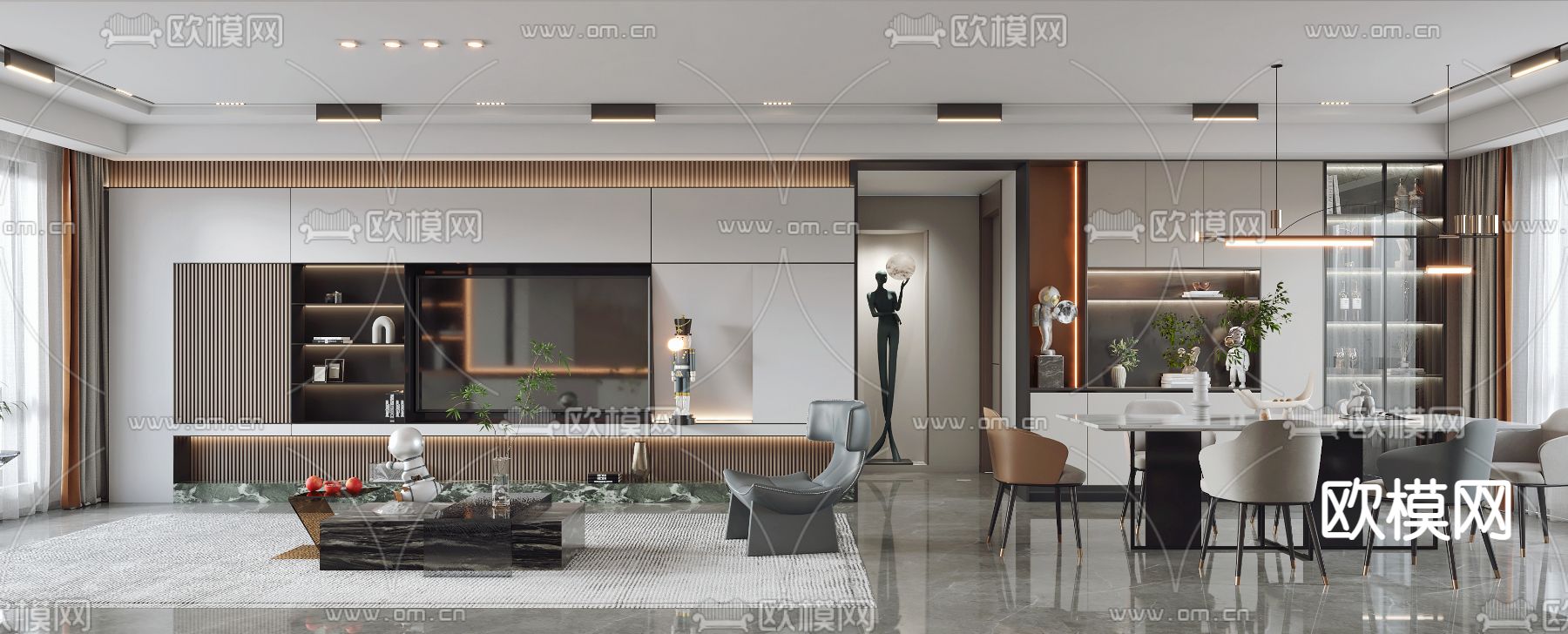 现代客厅餐厅3d模型