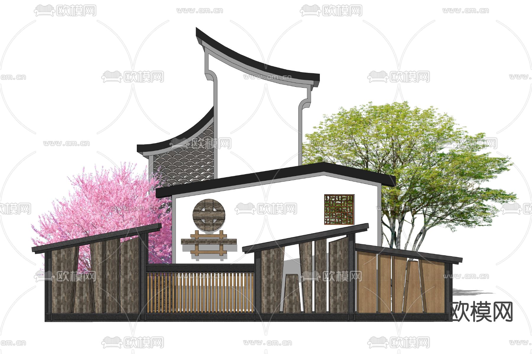 新中式乡村标识牌su模型