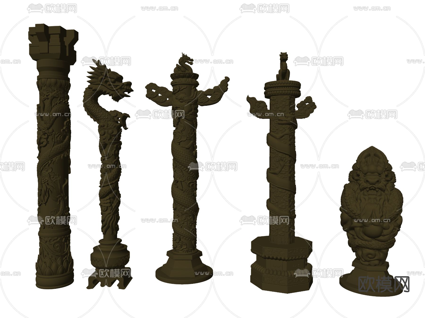 中式盘龙柱雕花柱子su模型下载（渲染图2）
