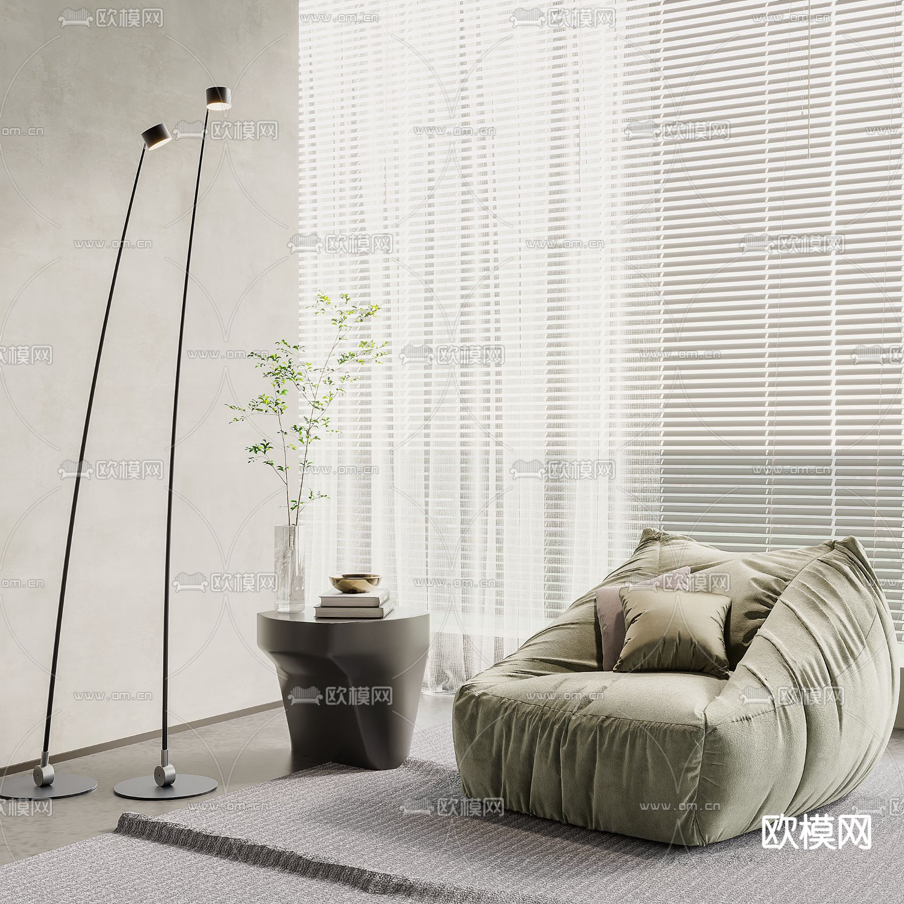 现代绿色懒人沙发3d模型下载_ID12061139_3dmax免费模型-欧模网