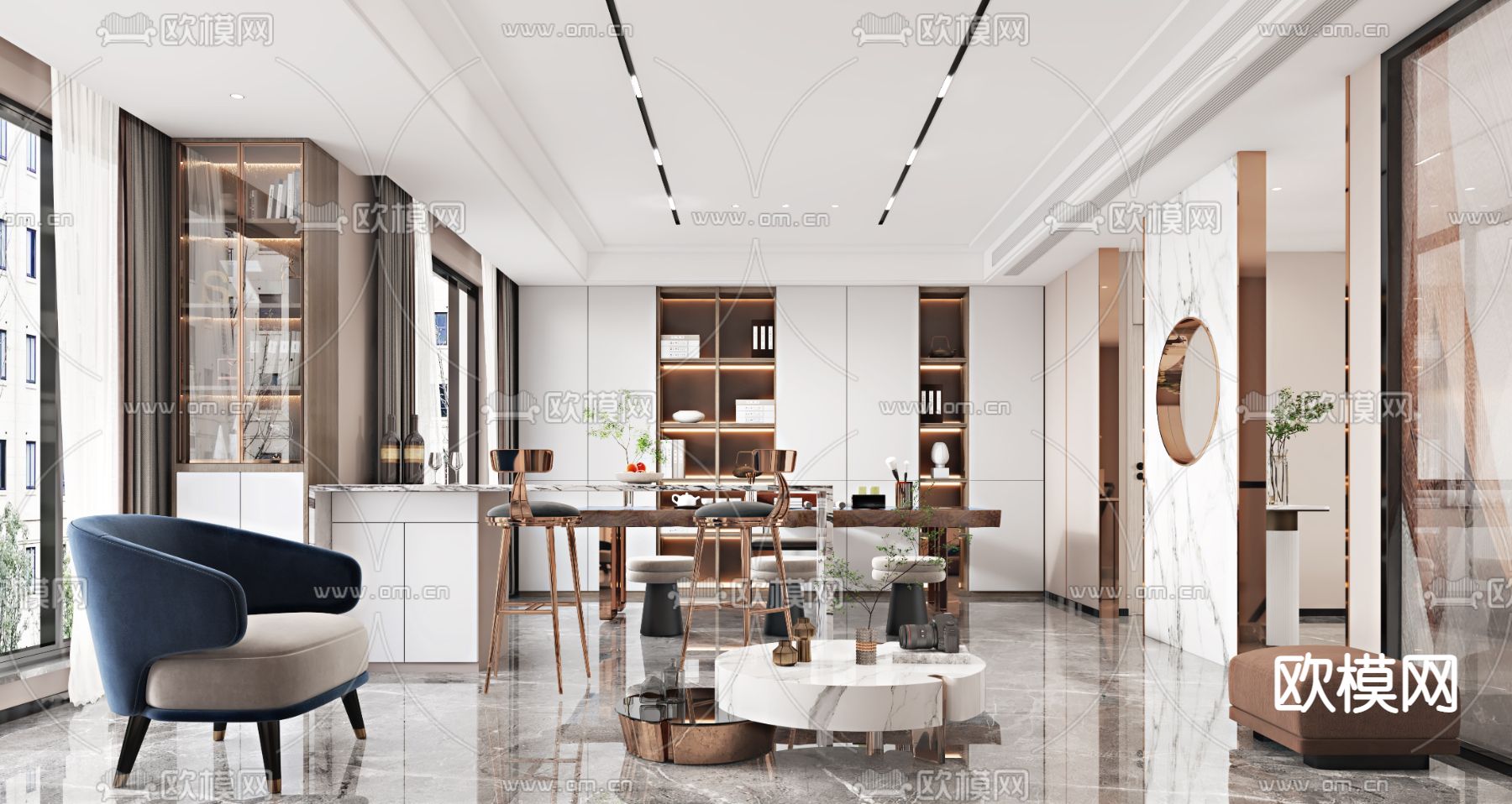 现代轻奢餐厅3d模型下载（渲染图2）