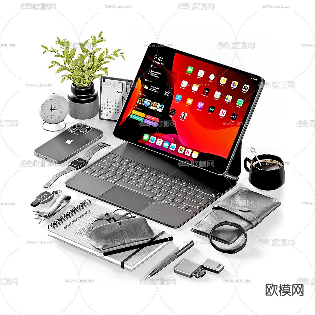 笔记本电脑咖啡杯手机耳机眼镜3d模型下载