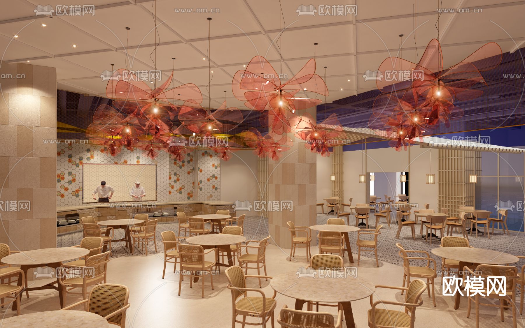 日式自助餐厅3d模型下载