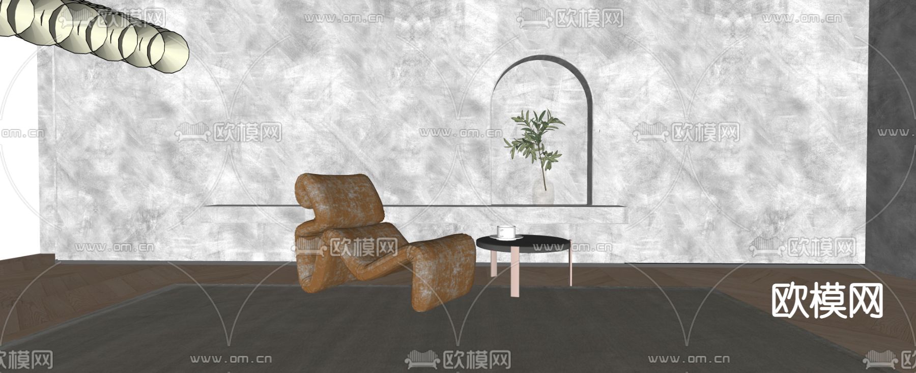 现代橙色异形躺椅su模型下载（渲染图2）