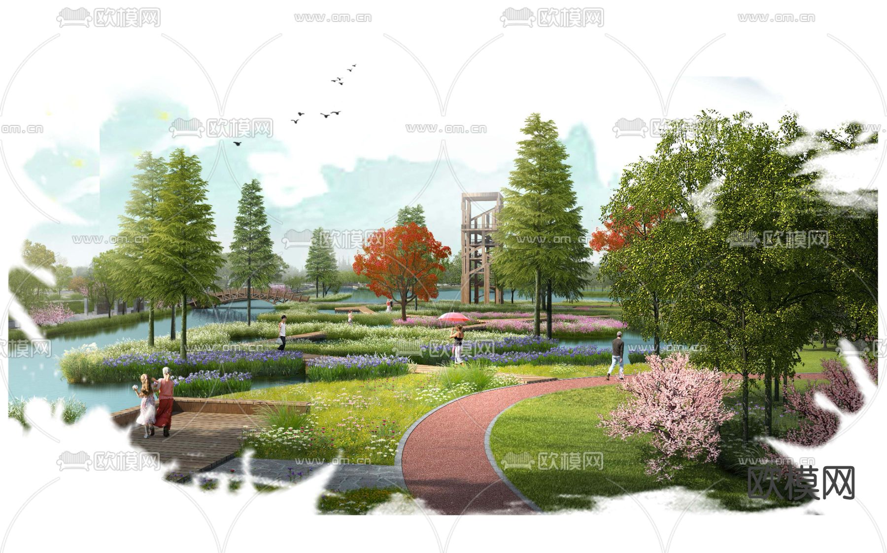 现代花卉公园园林景观psd下载