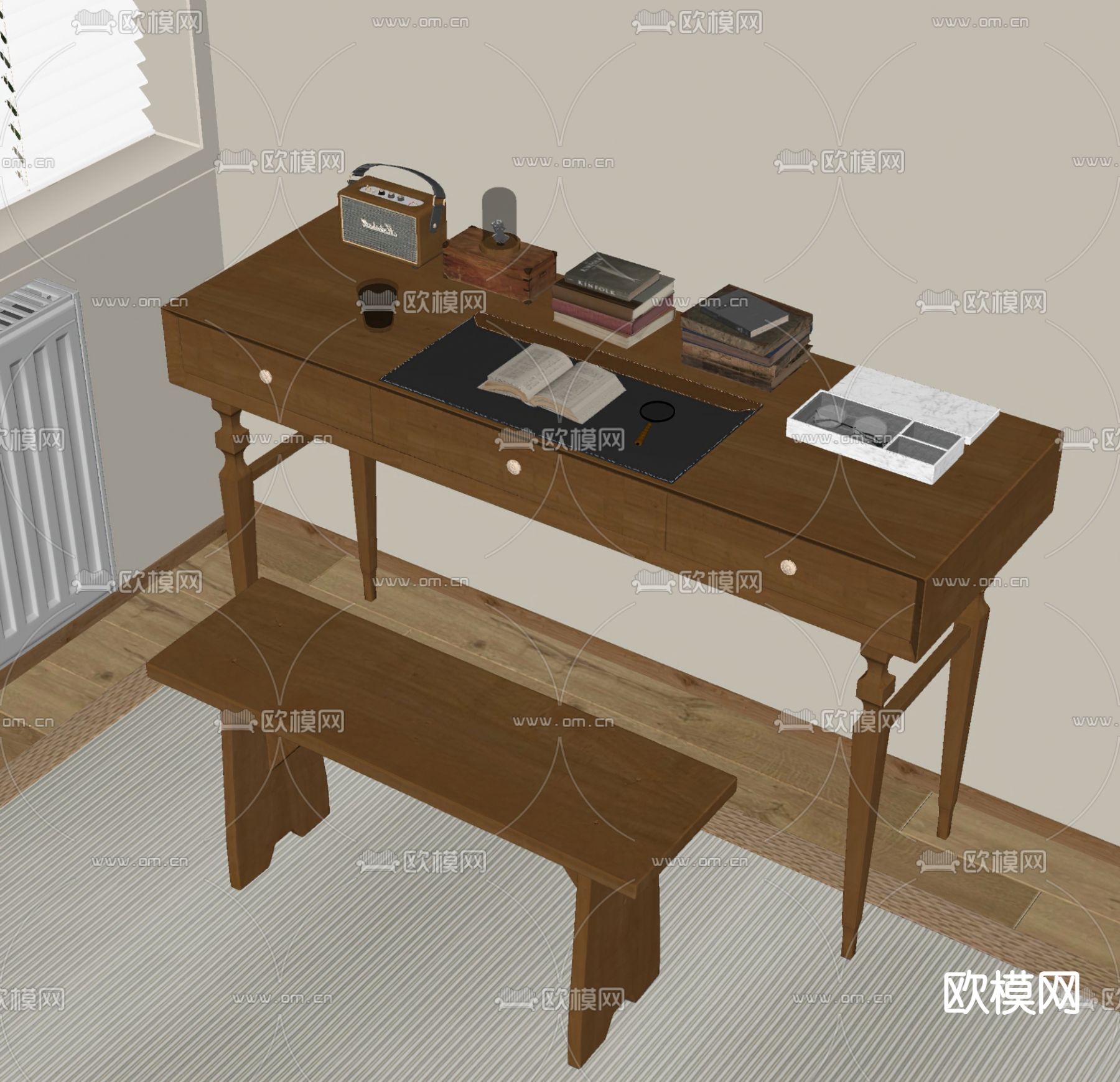 美式书桌椅su模型