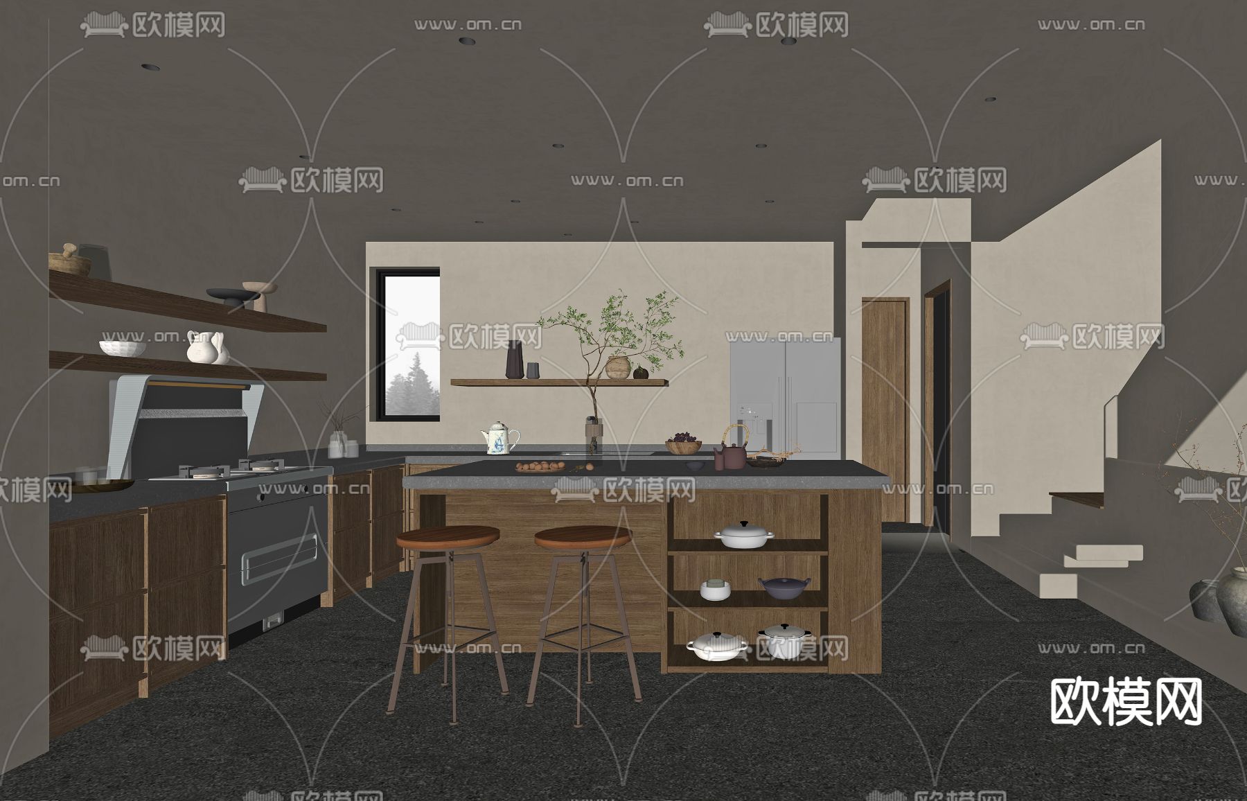 侘寂风厨房su模型下载（渲染图2）