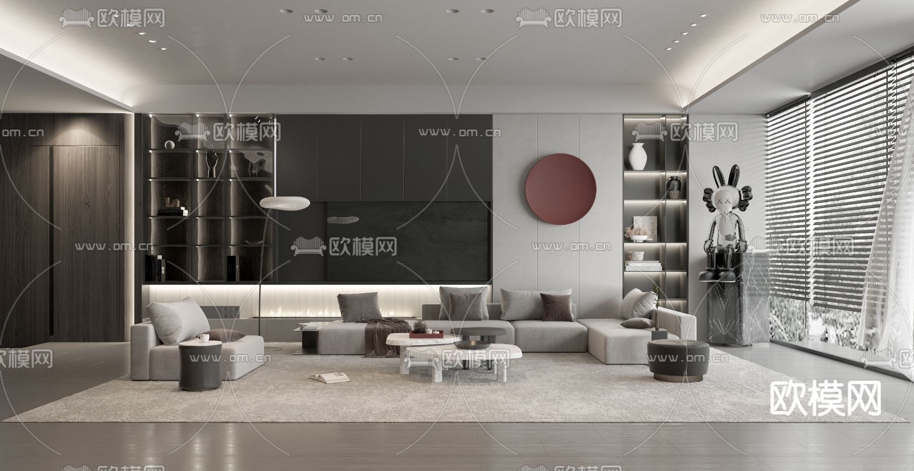 现代高级灰客厅3d模型下载