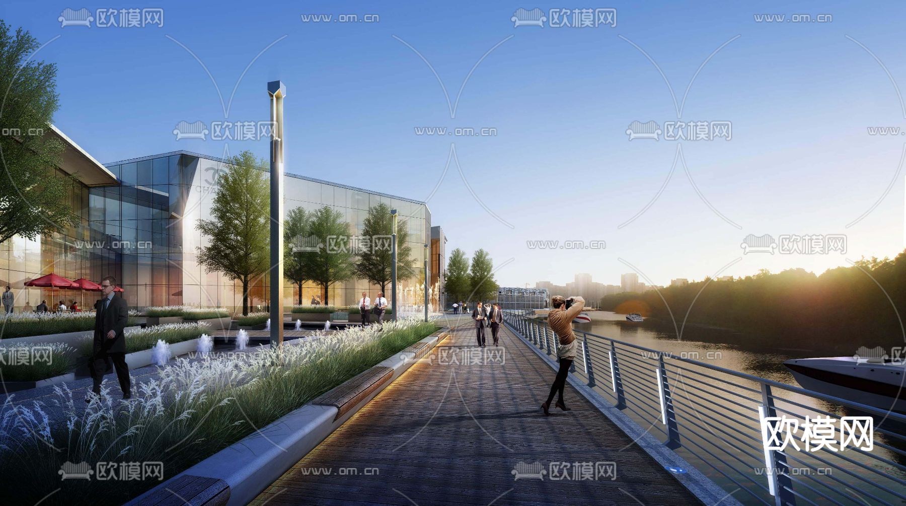 现代海滨游艇公园景观psd下载