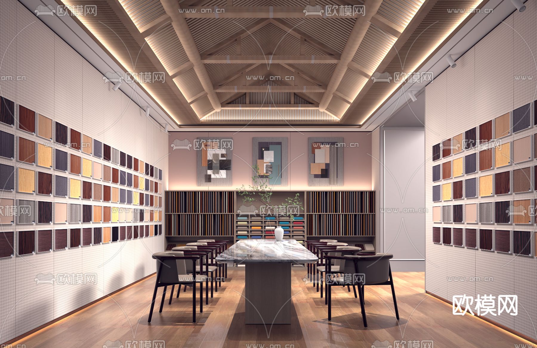 新中式展厅设计师选样区su模型