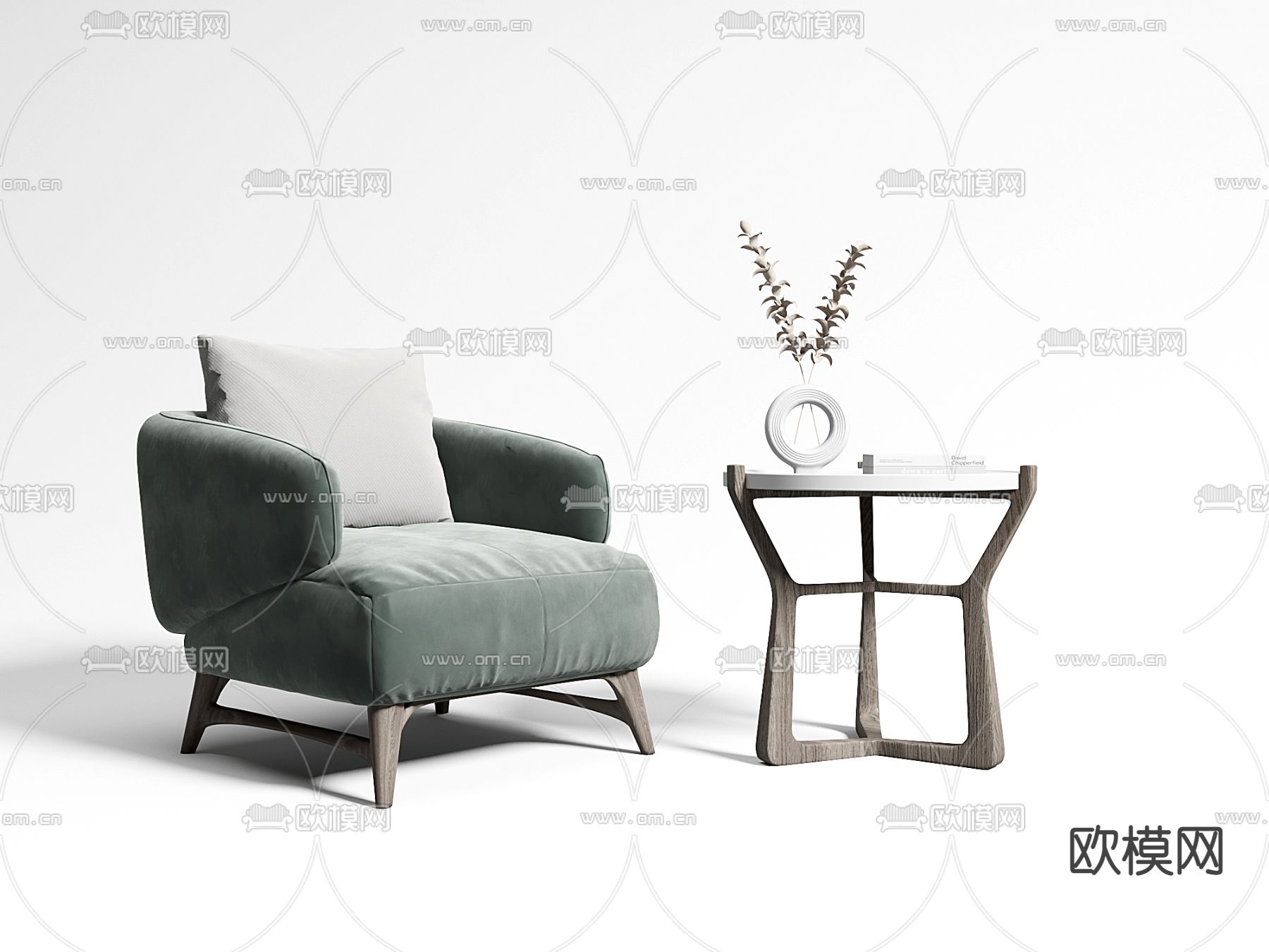 现代灰绿色单人沙发3d模型下载