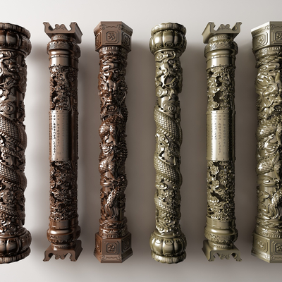  中式盘龙柱栓马柱su模型 