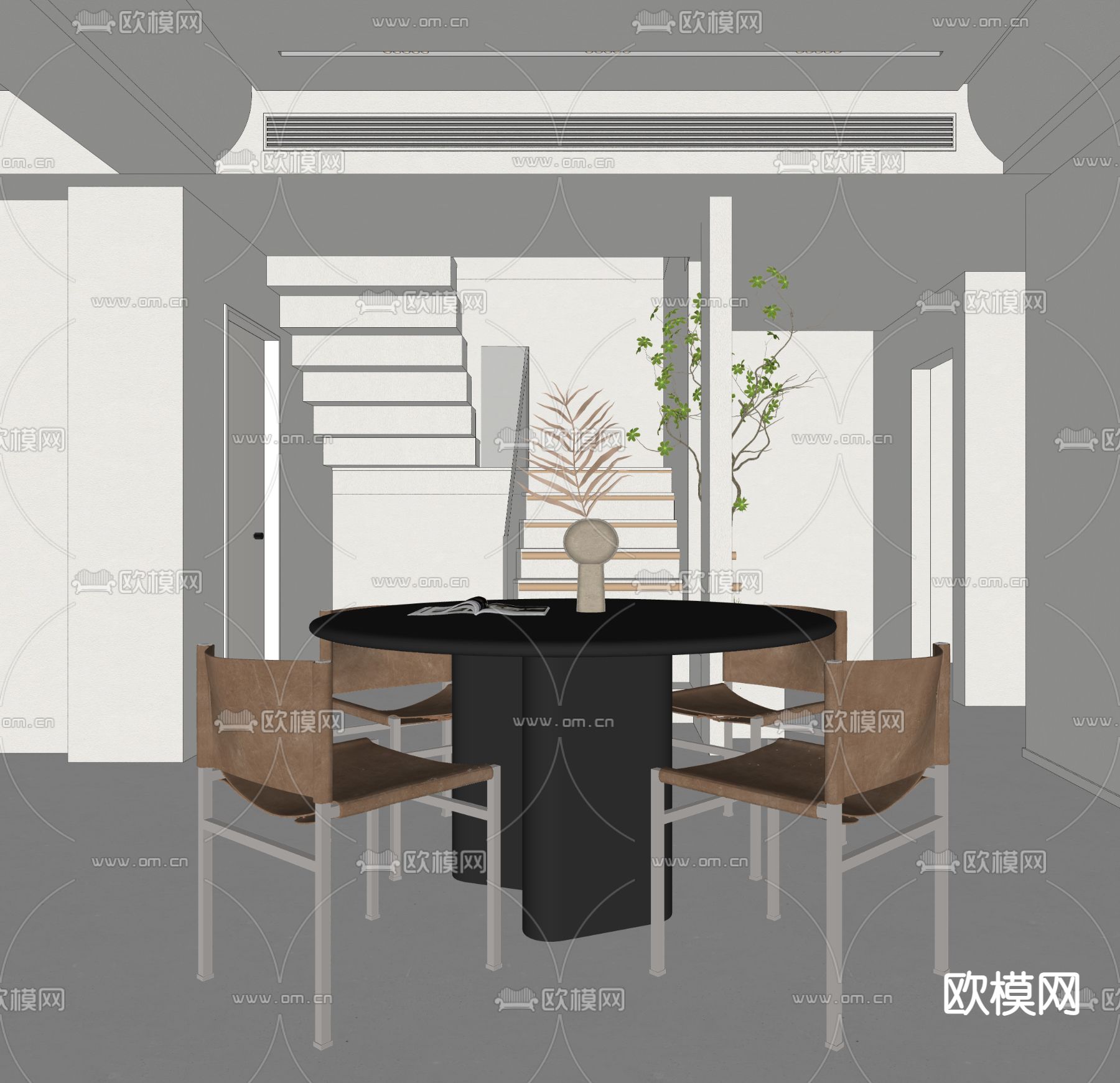 现代极简餐厅su模型