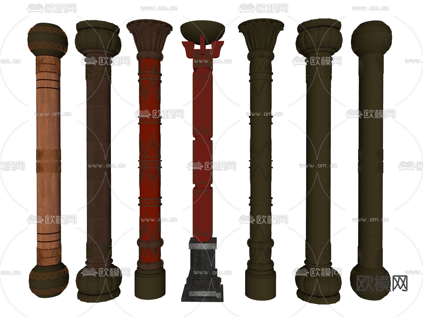 中式盘龙柱栓马柱su模型下载（渲染图2）