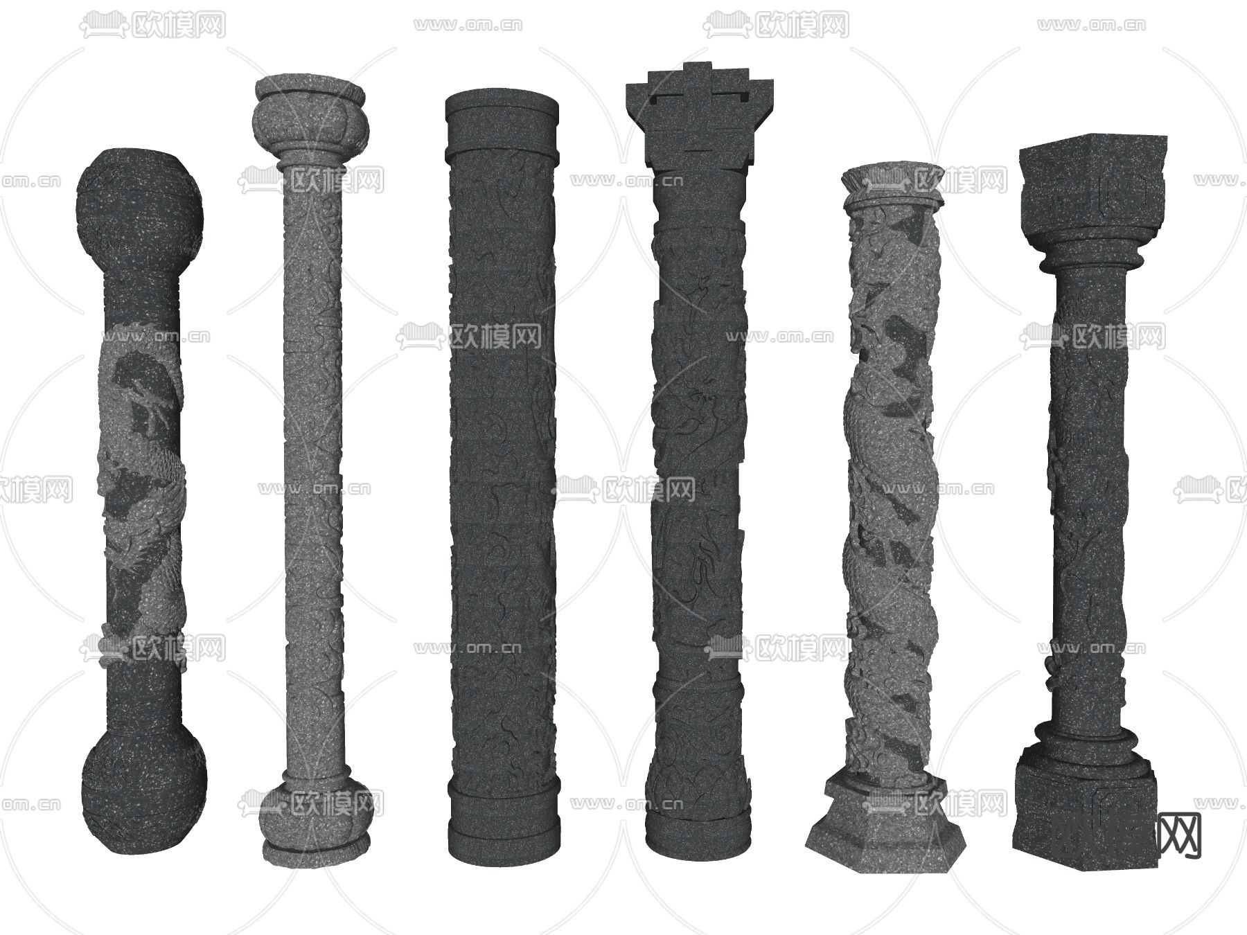 中式盘龙柱栓马柱su模型下载（渲染图2）