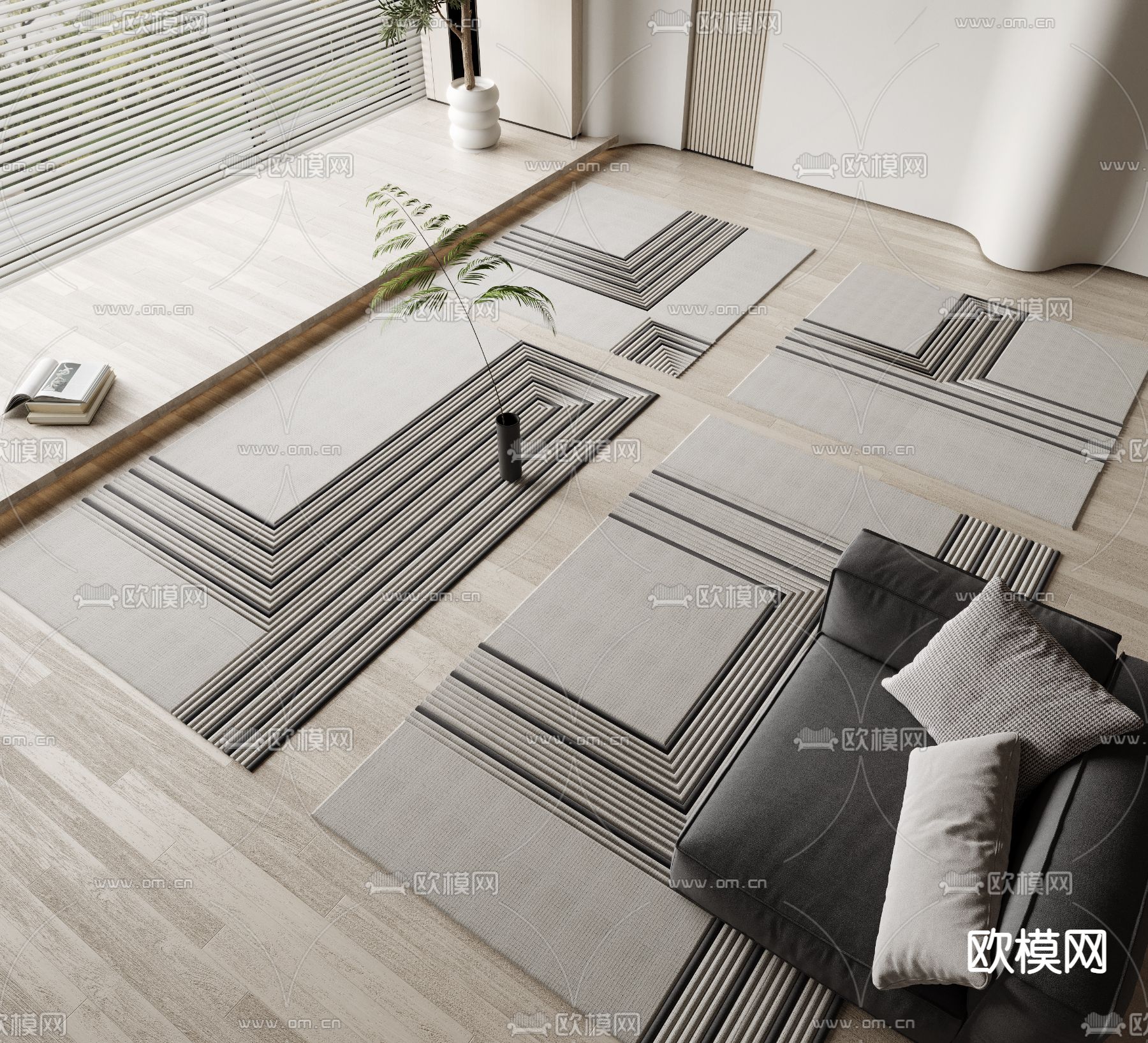 现代方形地毯su模型下载（渲染图1）