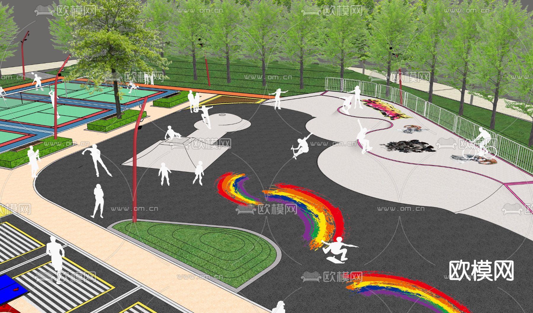 现代滑板公园游乐园su模型下载（渲染图2）