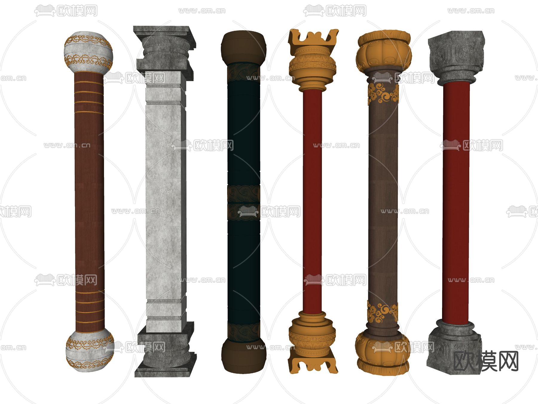 中式盘龙柱栓马柱su模型下载（渲染图2）