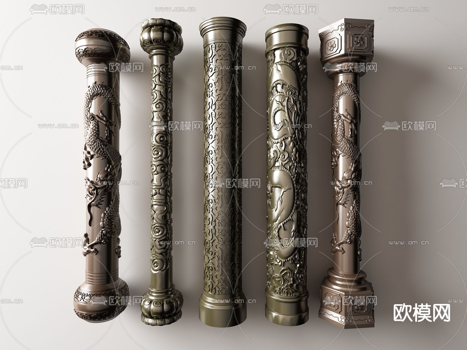 中式盘龙柱雕花柱子su模型下载（渲染图1）