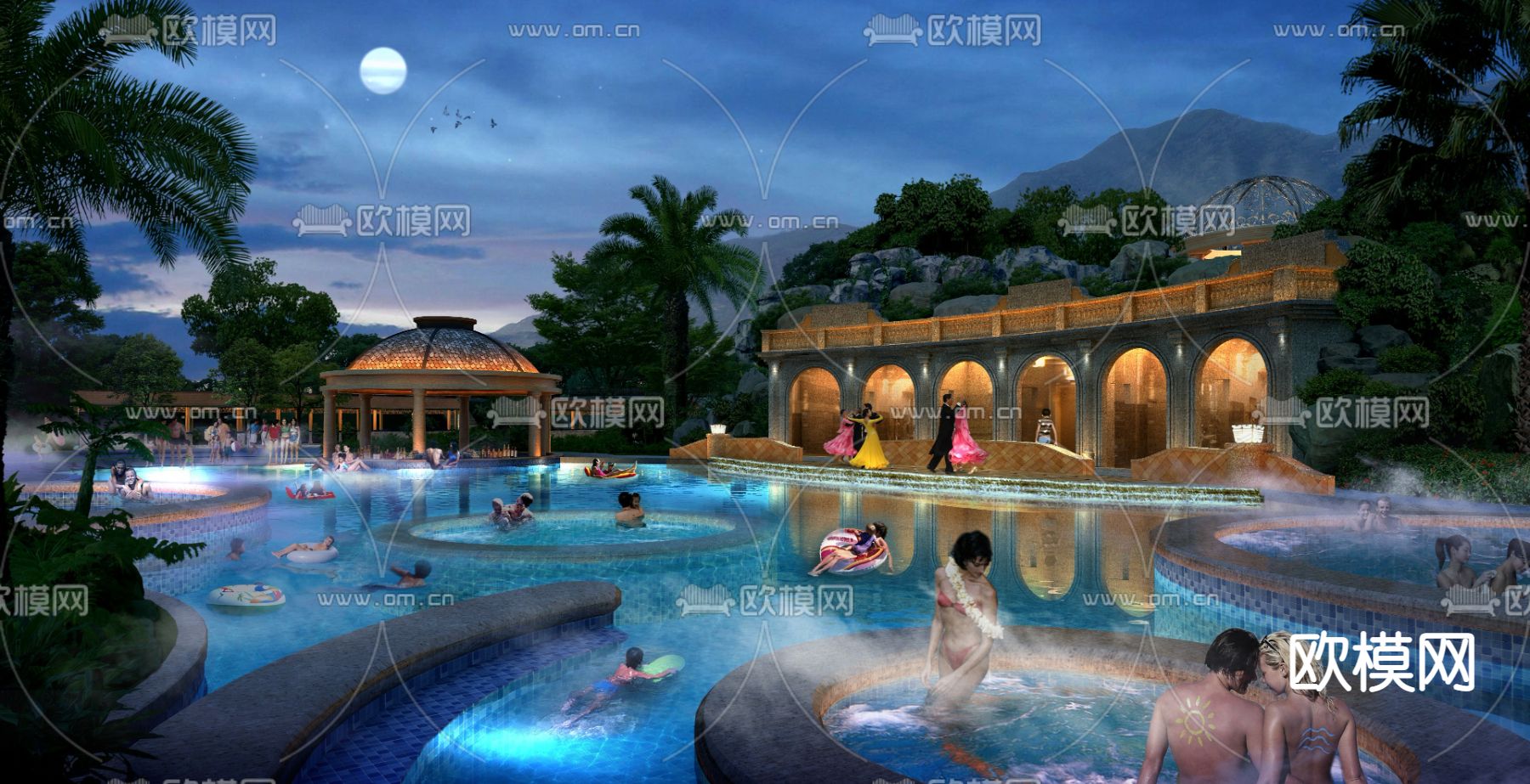 现代游泳池舞会景观psd下载