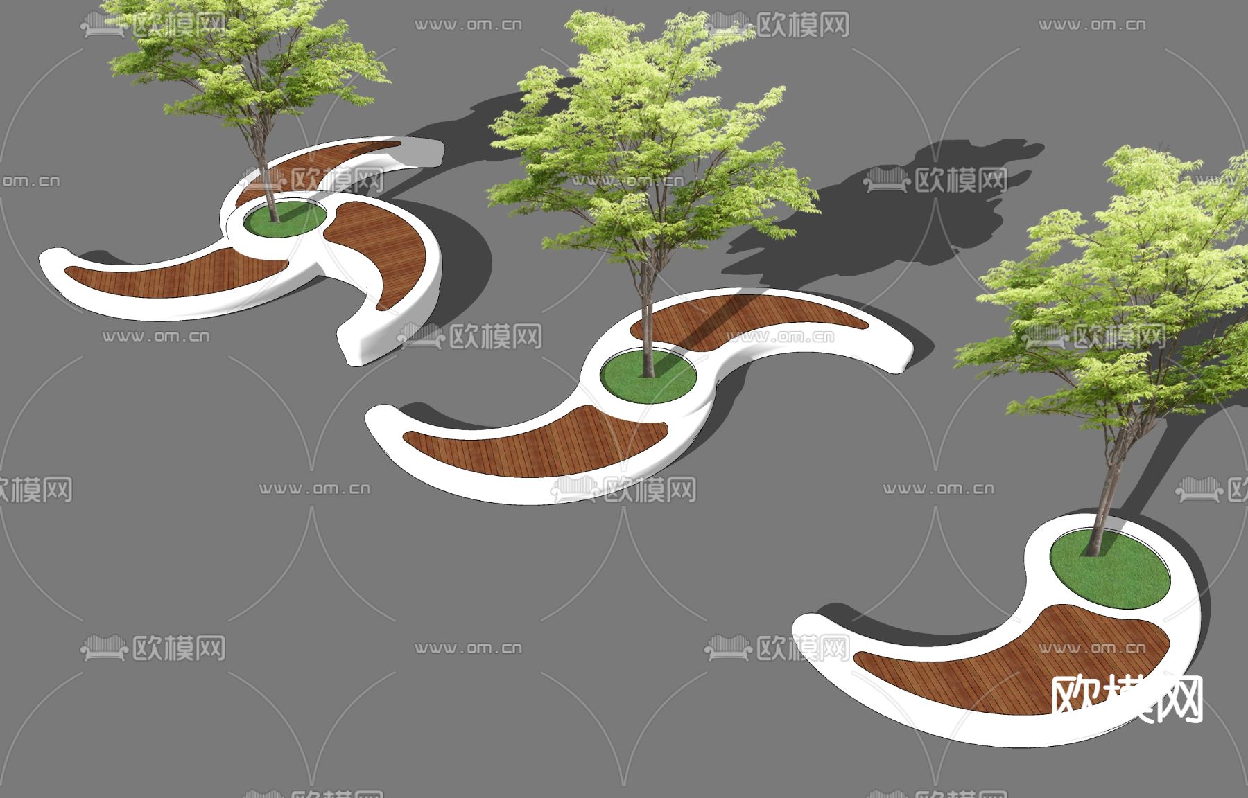 现代月牙造型景观坐凳su模型下载（渲染图3）