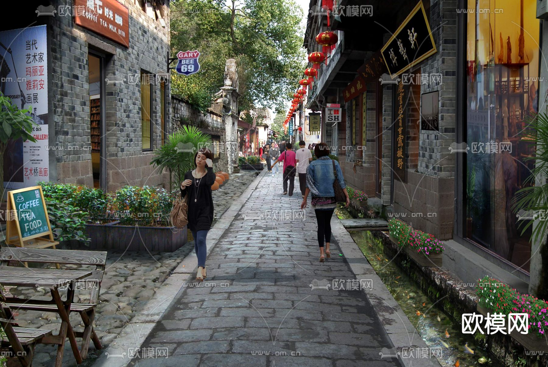 现代商业街中庭景观psd下载