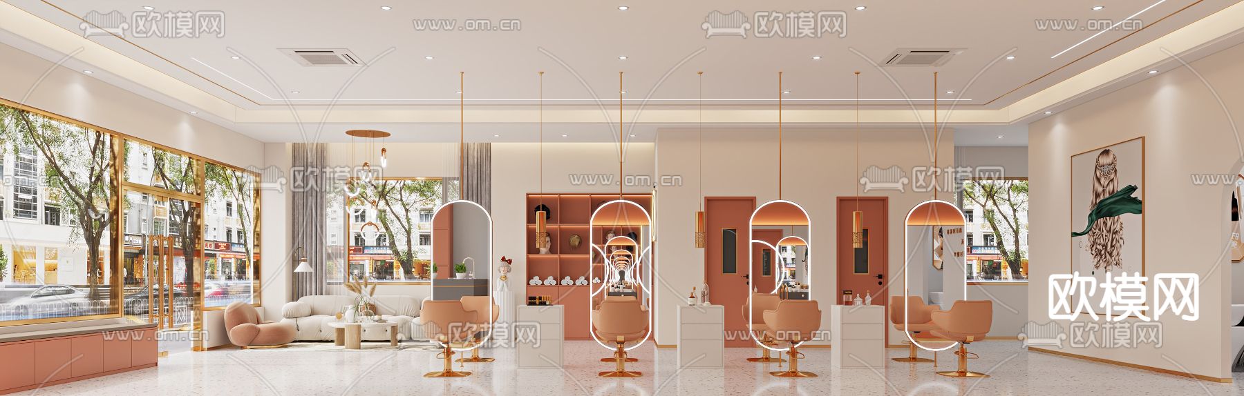 现代美发店理发店3d模型下载（渲染图2）