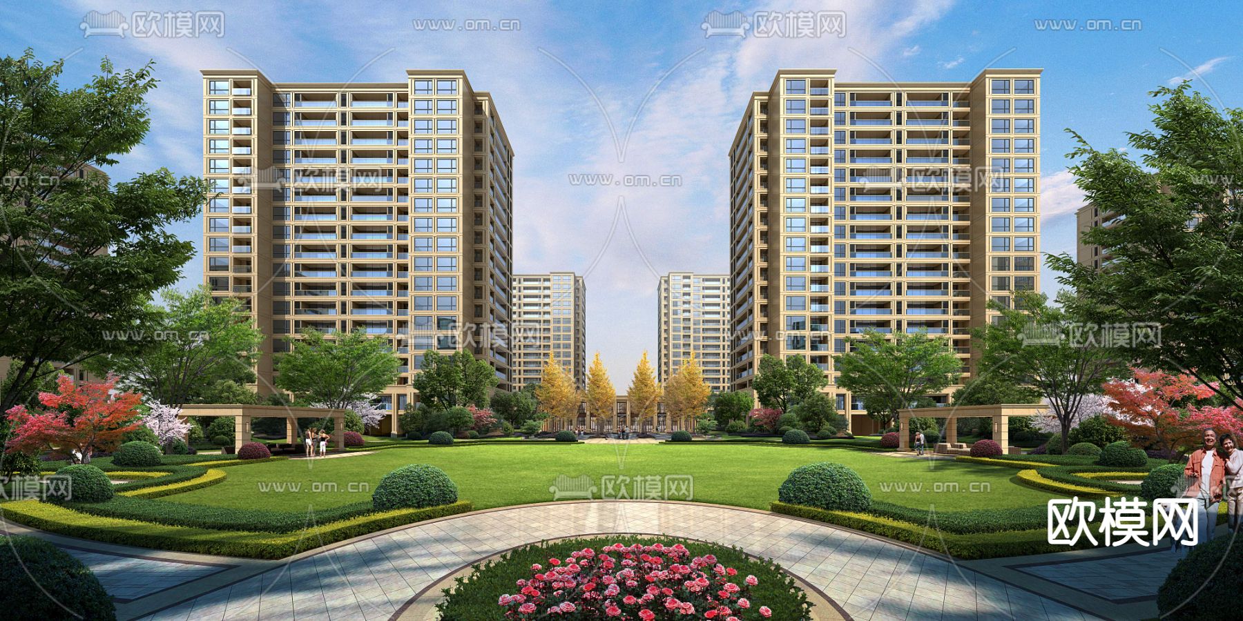 现代小区公园园林景观psd下载_ID12062366_3dmax免费模型-欧模网