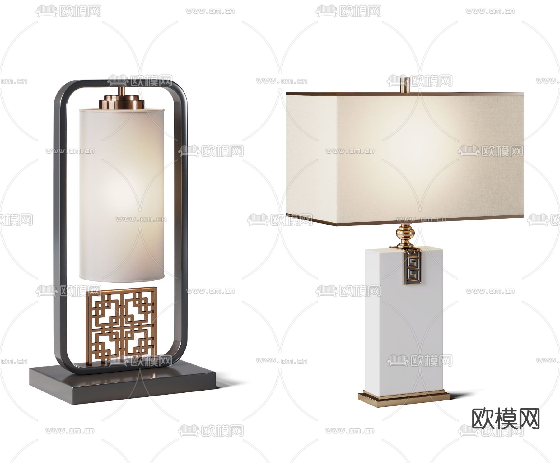 新中式轻奢台灯su模型下载（渲染图1）