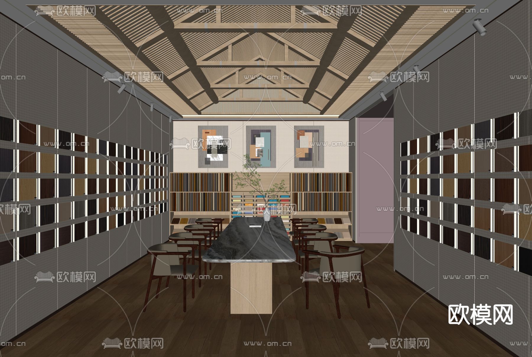 新中式展厅设计师选样区su模型