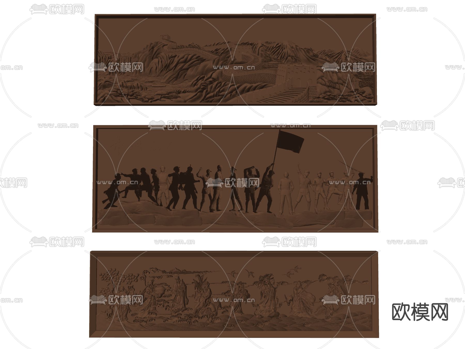 中式长城雕花浮雕红军雕花浮雕墙饰挂件su模型下载（渲染图2）