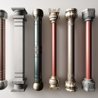  中式盘龙柱栓马柱su模型 